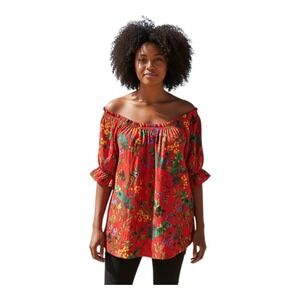 Chenault Womens Plus 3X Off-the-Shoulder Floral Ruffled Pullover Bohemian Blouse